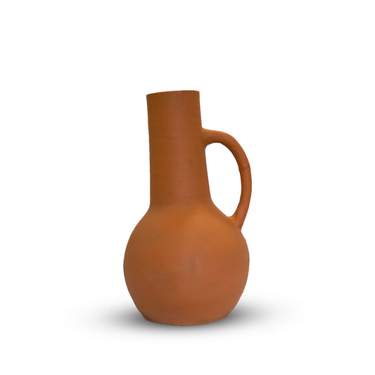 Rustic Handle Terracotta Pitcher Vase - Flower Vase